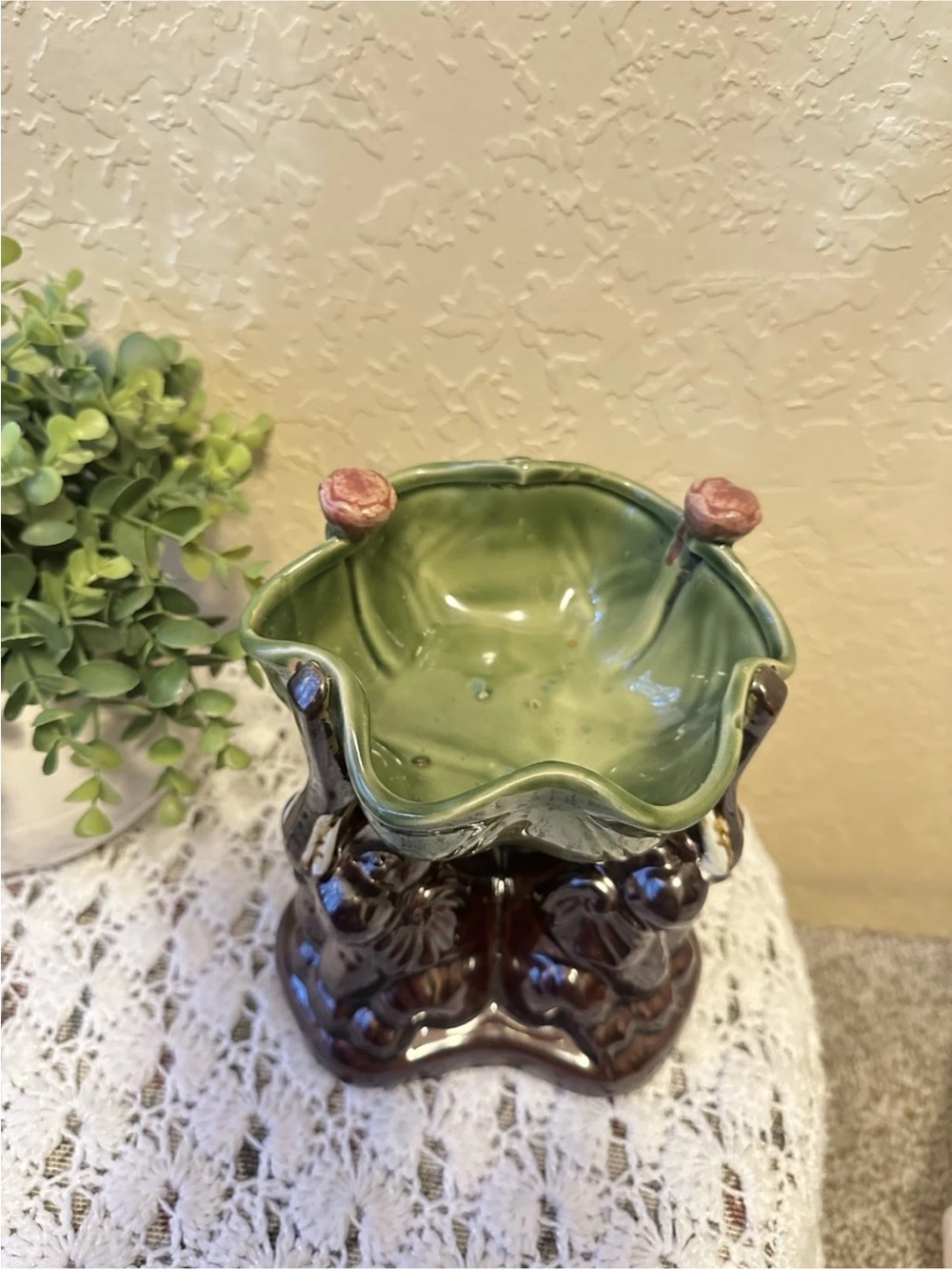 Vintage Majolica Ceramic 3 Elephant Lilly Pad Candies holder For Table Tops
